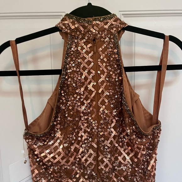 NWT Mac Duggal high halter sequin cocktail dress in copper - Picture 12 of 12